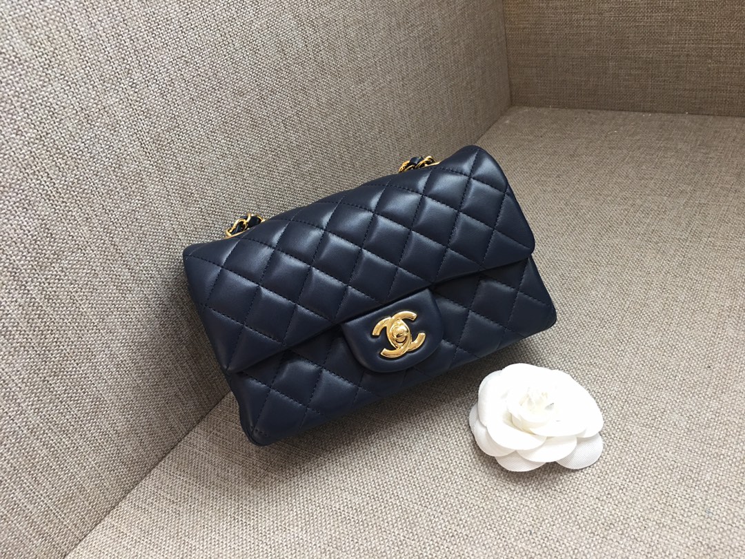 Small Classic Flap Lambskin Bag A01116 Dark Blue/Gold